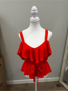 Sweet Rain Red Ruffle Tie-Waist Camisole